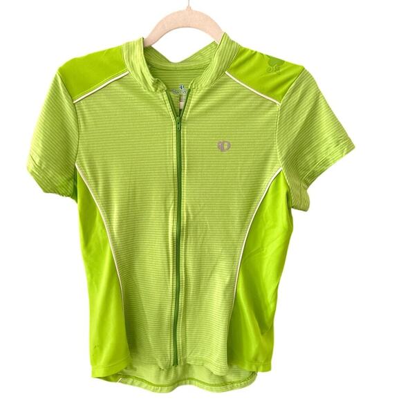 Pearl IZUMI Womens Green Front Zipper Stripe Short Sleeve Cycling Top Size Large - Picture 1 of 9